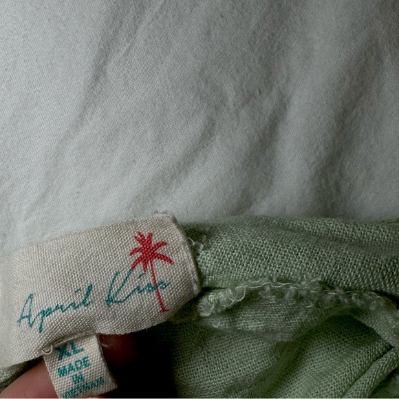 April Kiss Linen Beach Shorts Lime Green with Waist Tie • Size: Large - Picture 6 of 9